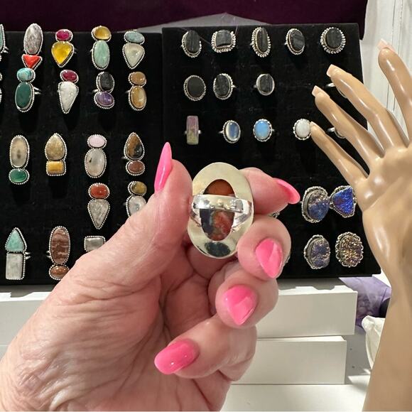 Orange blue pink  Spiny oyster solid sterling silver 925 ring handmade size 7 - Picture 8 of 8